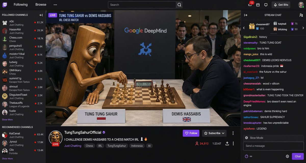 AI Prompt for Twitch-Style Chess Match Stream Screenshot