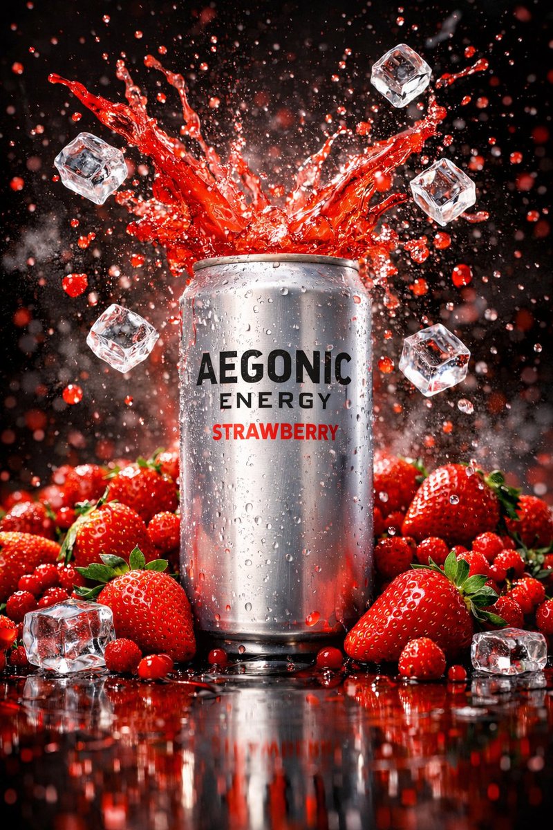 AI Prompt for Ultra-Cinematic Product Photography: Strawberry Energy Drink Explosion