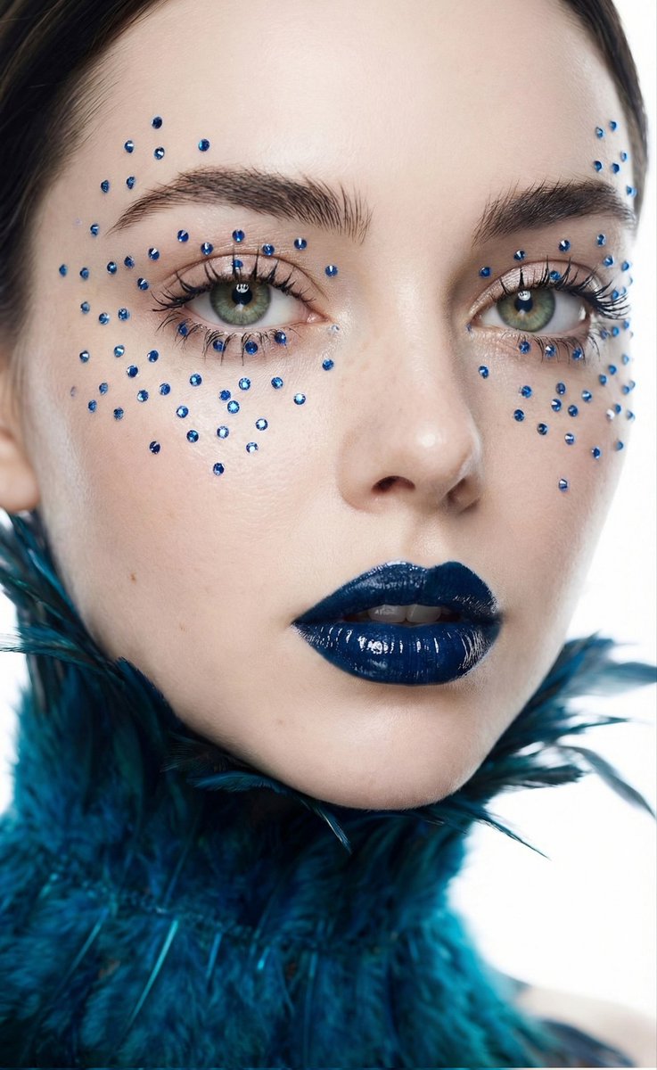 AI Prompt for Ultra HD Model Portrait with Sapphire Crystals and Studio Lighting