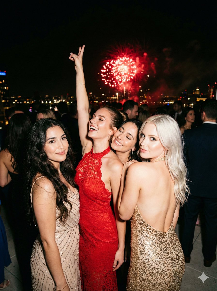 AI Prompt for Ultra-Photorealistic Group Portrait - Celebrating New Year's Eve
