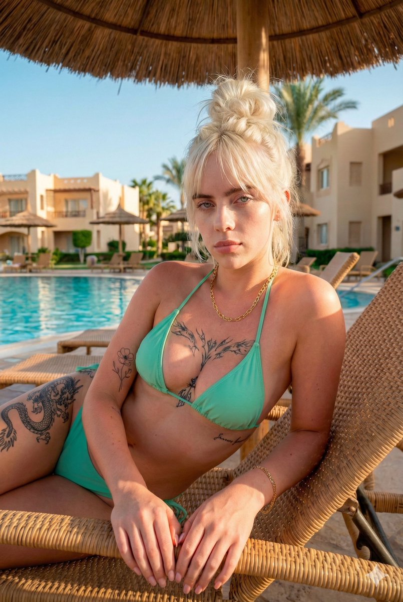 AI Prompt for Ultra-Photorealistic Poolside Portrait with Golden Hour Effect