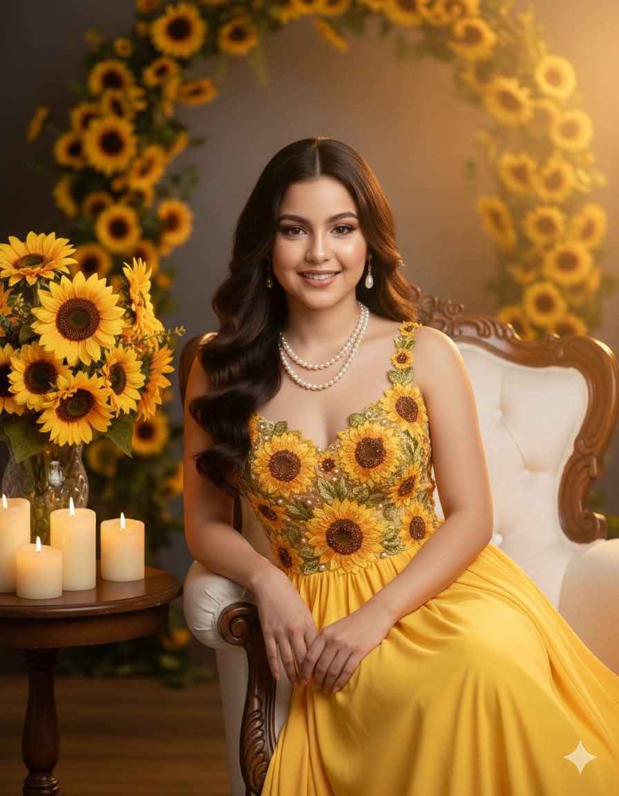 AI Prompt for Ultra-Realistic 8K Studio Portrait with Golden-Hour Lighting -Lady in Yellow Gown 