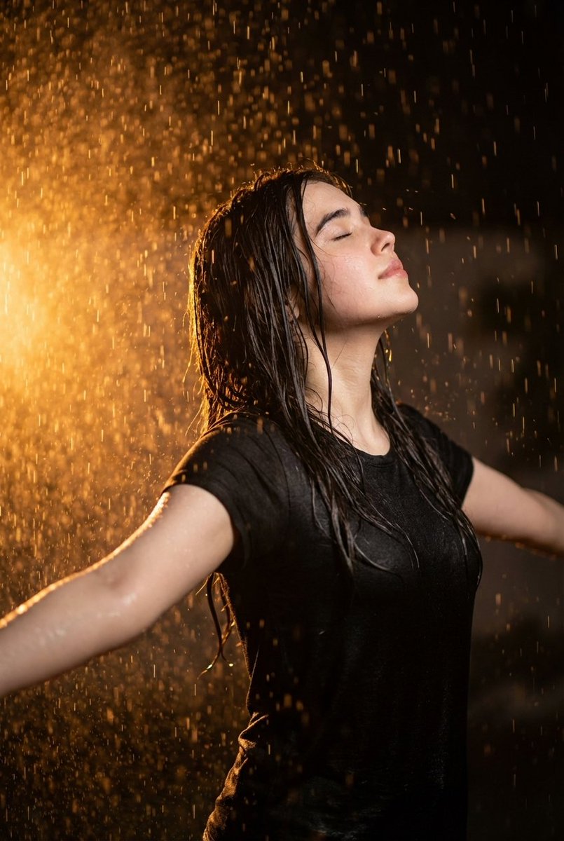 AI Prompt for Ultra-Realistic Cinematic Portrait of Woman in Heavy Rain at Night
