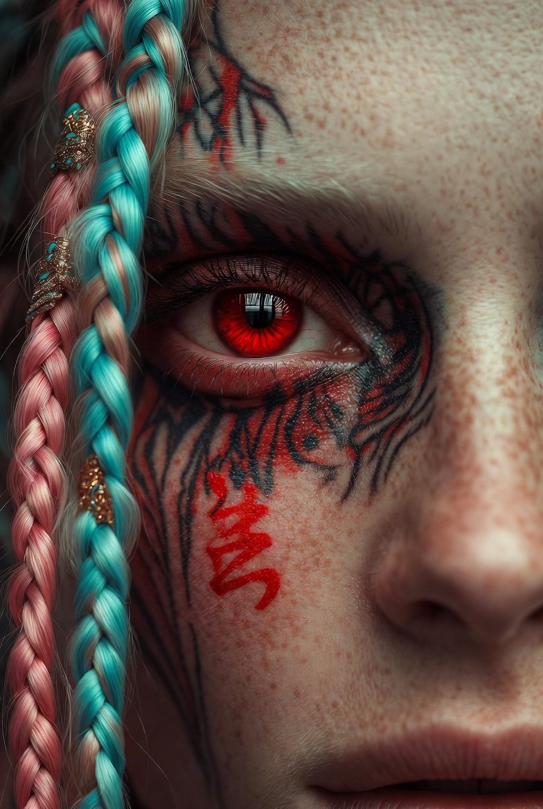 AI Prompt for Ultra-Realistic Cinematic Portrait with Tattoos and Red Eye Effect