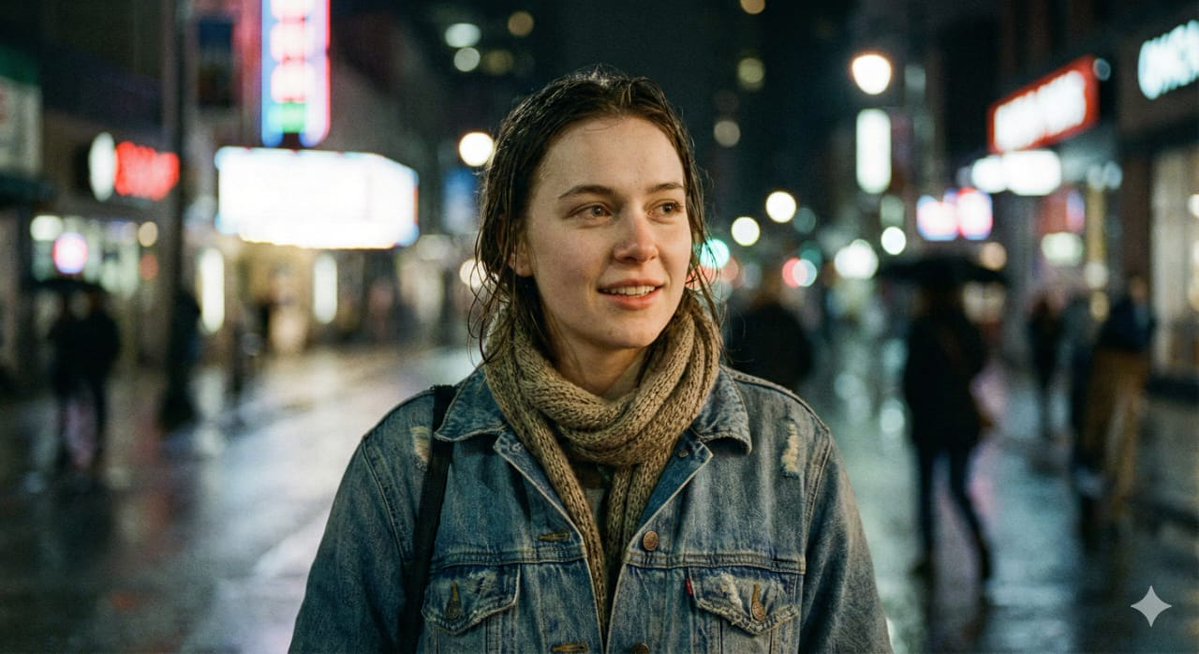 AI Prompt for Ultra-Realistic Cinematic Street Portrait with Film Grain and Shallow Depth of Field