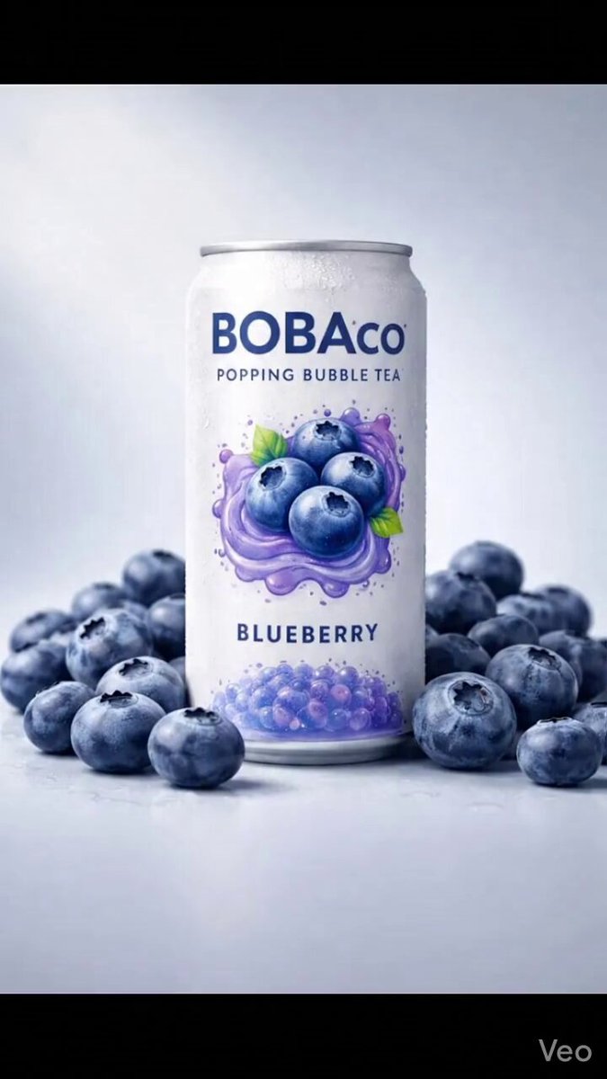 AI Prompt for Ultra-realistic E-commerce Product Photography: Blueberry Bubble Tea Can Product Shot