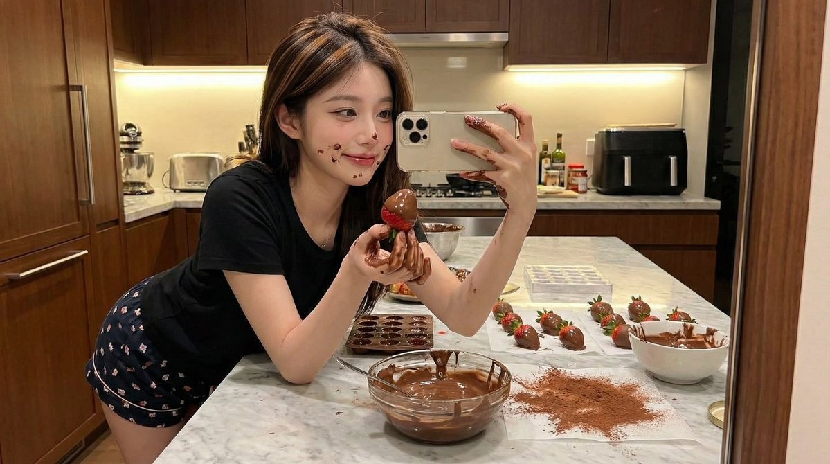 AI Prompt for Ultra-Realistic Kitchen Selfie with Chocolate Smudge