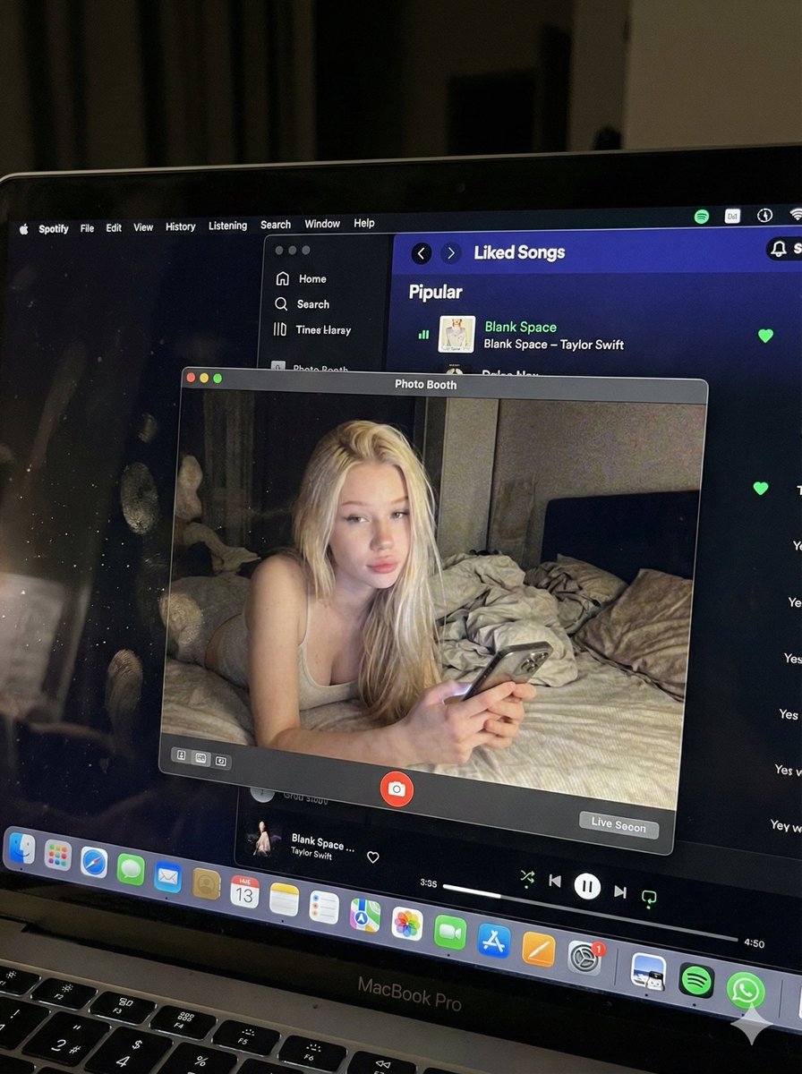 AI Prompt for Ultra-Realistic MacBook Screen POV Selfie with Photo Booth and Spotify