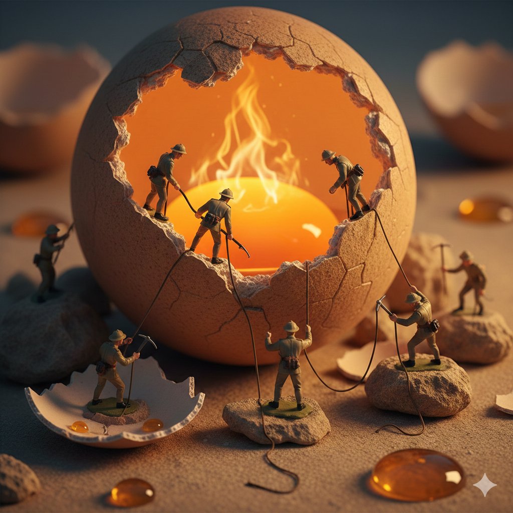 AI Prompt for Ultra-Realistic Macro Photography: British Toy Soldiers on a Glowing Eggshell