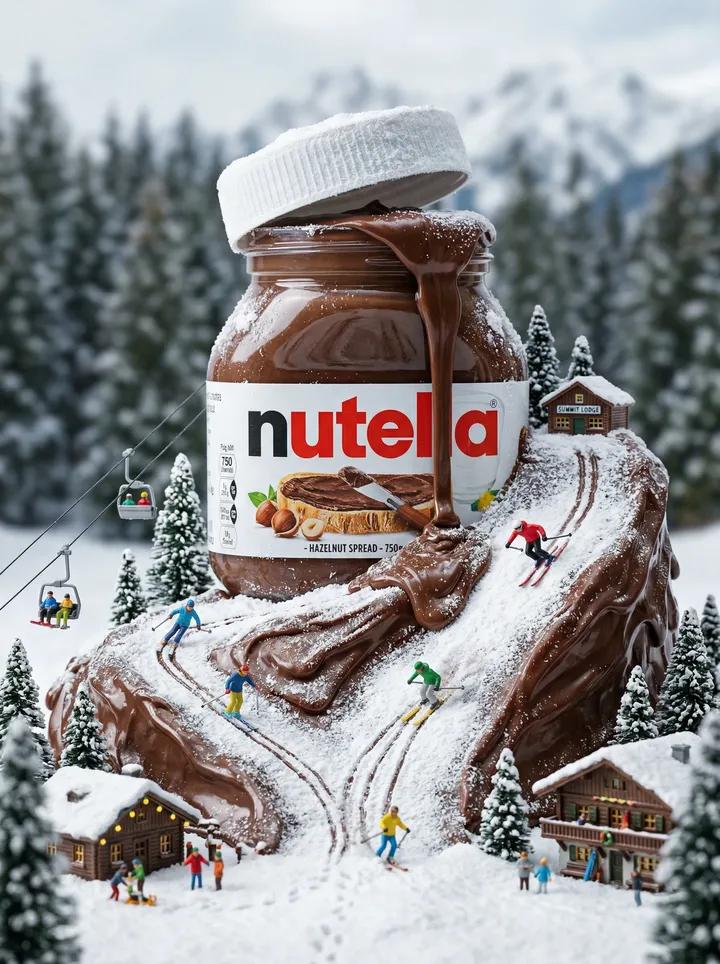 AI Prompt for Ultra-Realistic Miniature Winter World with Nutella Jar