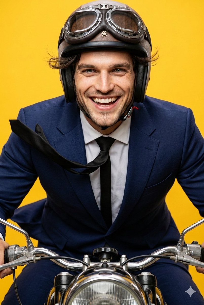 AI Prompt for Ultra-Realistic Motorcycle Rider Portrait on Yellow Background