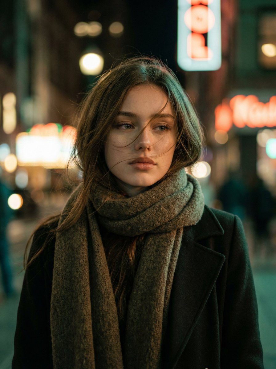 AI Prompt for Ultra-Realistic Night Portrait of Young Woman