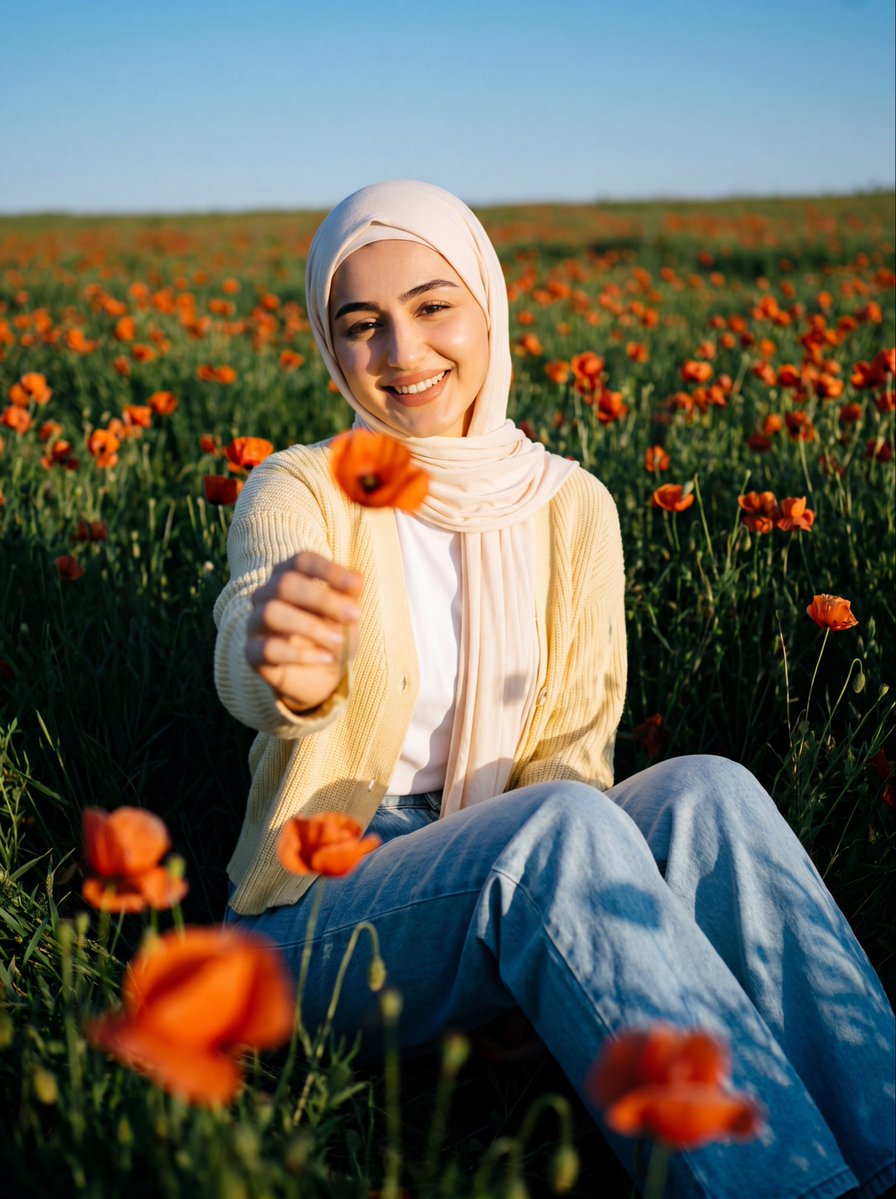 AI Prompt for Ultra-Realistic Poppy Field Portrait with Cinematic Options