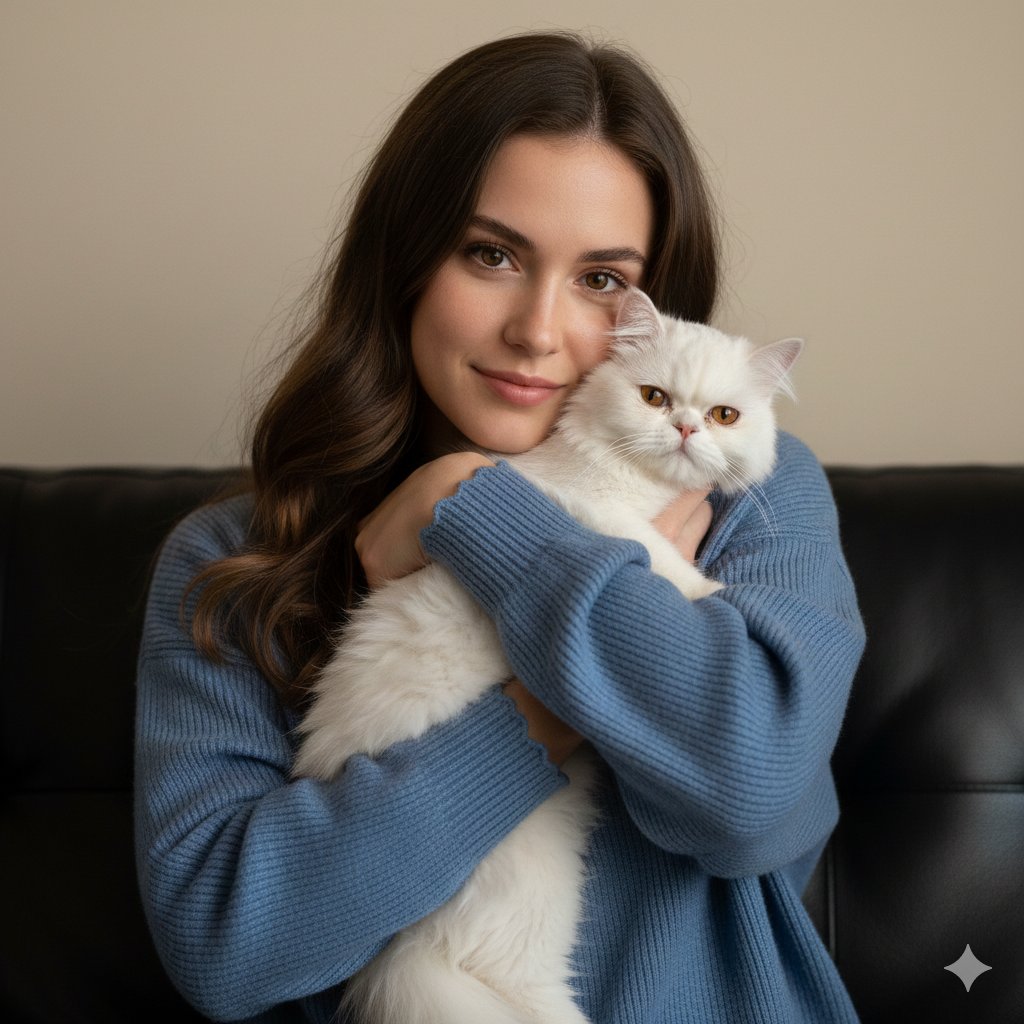 AI Prompt for Ultra-Realistic Portrait of Woman Hugging Persian Cat