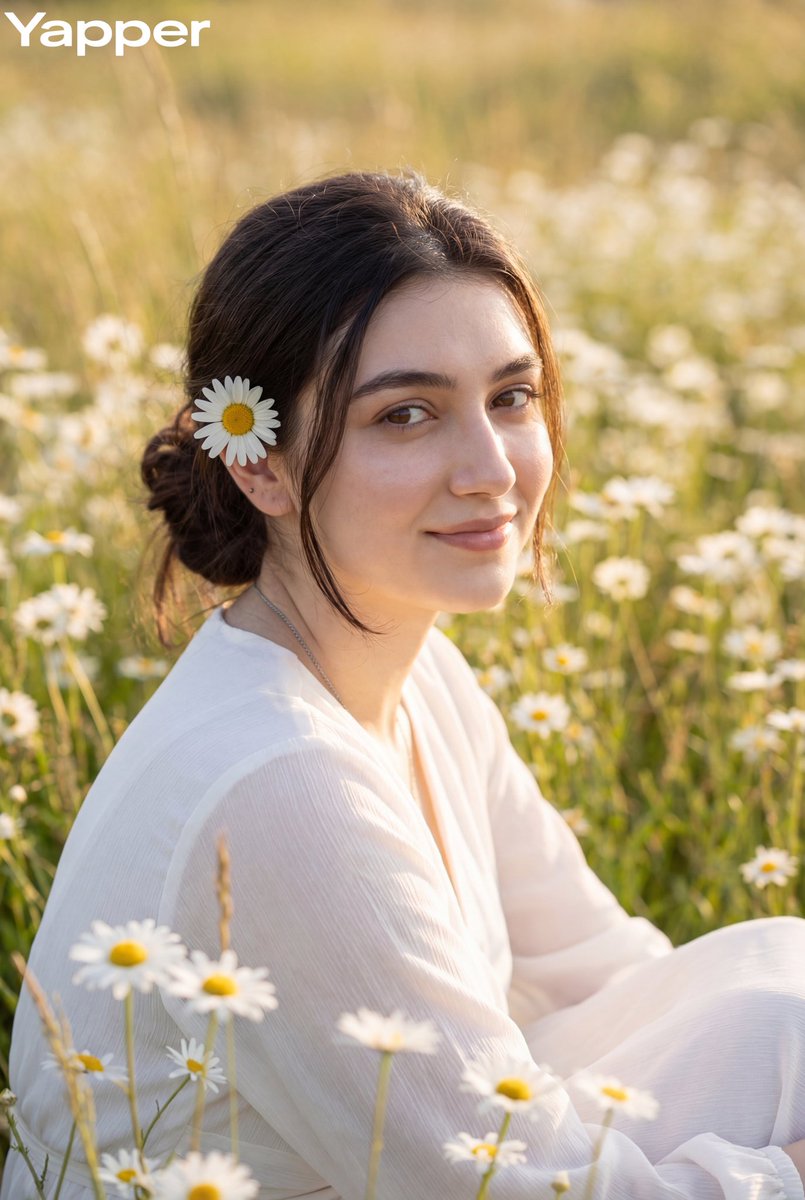 AI Prompt for Ultra-Realistic Portrait of Young Woman in Flowing White Dress at Golden Hour