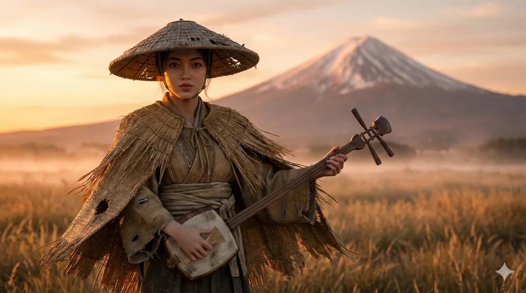 AI Prompt for Ultra-Realistic Ronin Portrait at Sunset with Golden Grass Field