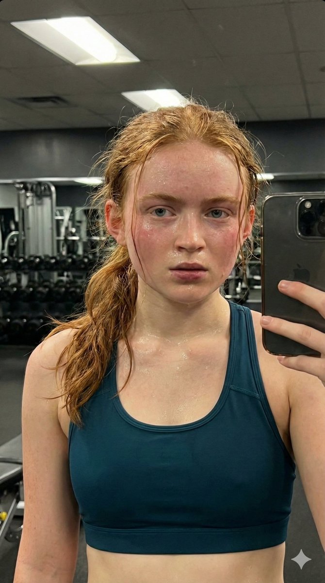 AI Prompt for Ultra-Realistic Sadie Sink Post-Workout Selfie Image