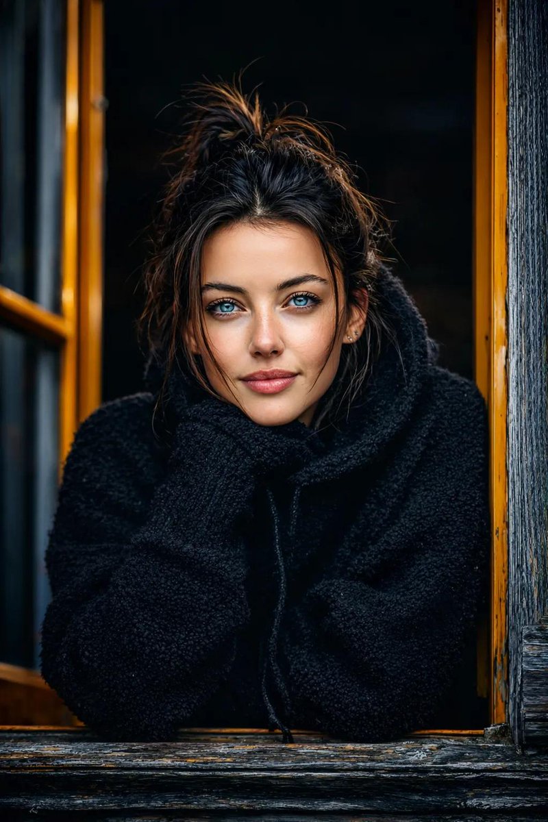 AI Prompt for Ultra-Realistic Young Woman Portrait | Cinematic Rustic Window Scene