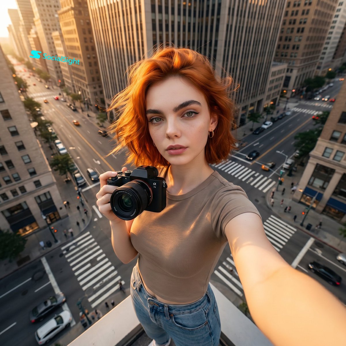 AI Prompt for Ultra-Wide City Selfie with Golden Hour Effect