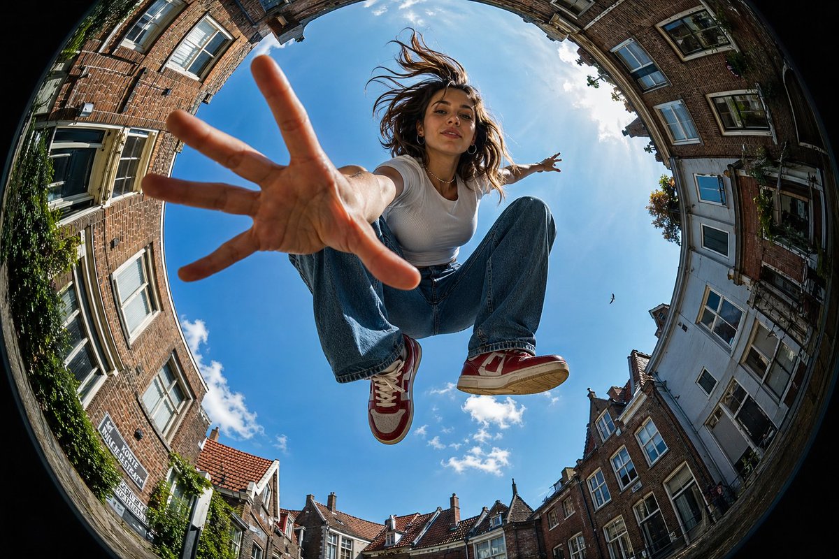 AI Prompt for Ultra-Wide Fisheye Cityscape Portrait