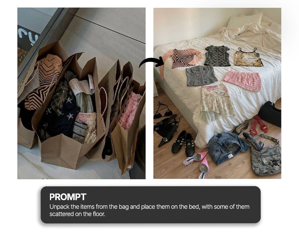 AI Prompt for Unpacking Haul Photos with Realistic Bed Spills