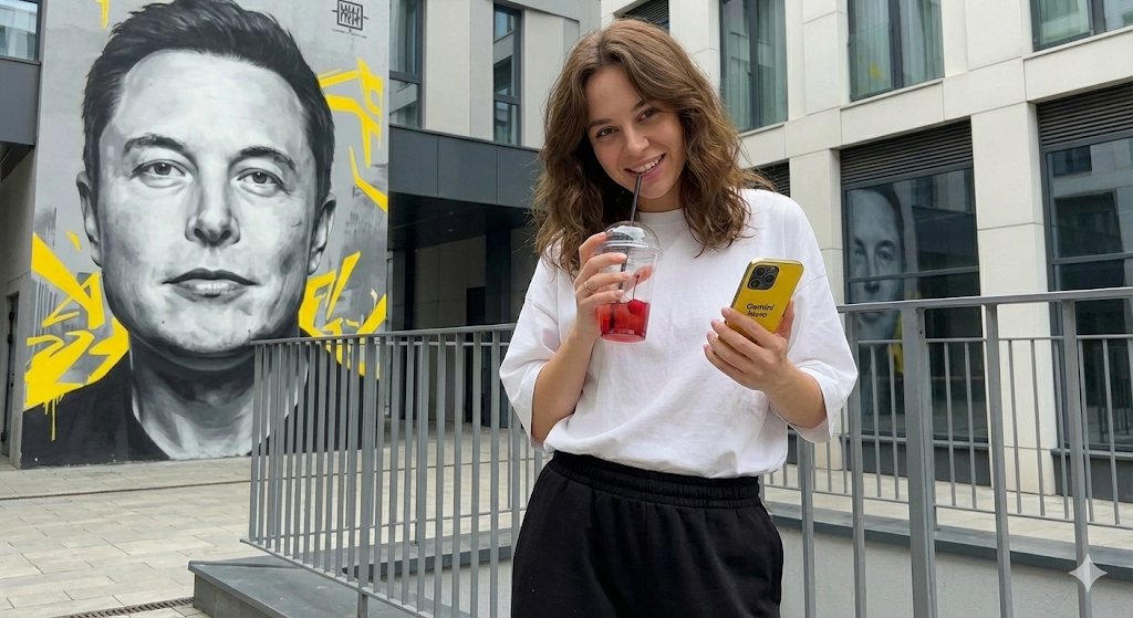 AI Prompt for Urban Lifestyle Portrait with Elon Musk Mural Background