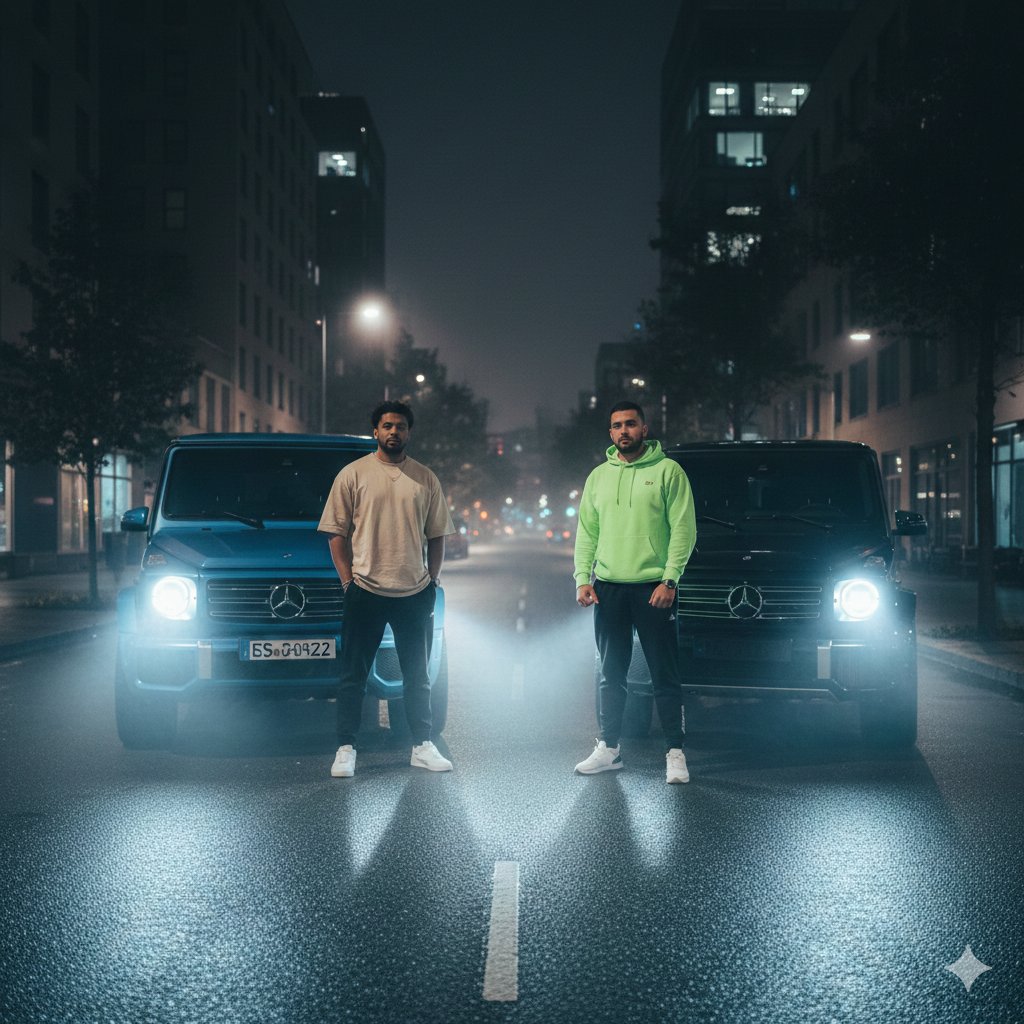 AI Prompt for Urban Night Street Photography with Mercedes G-Wagons