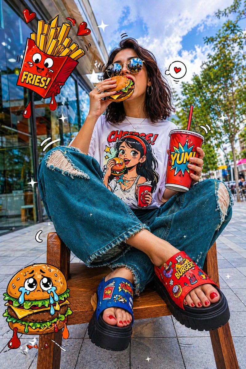 AI Prompt for Urban Pop Art Photography Style with Cartoon Overlays