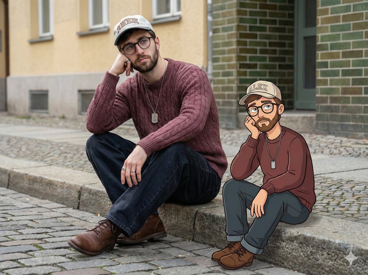 AI Prompt for Urban Street Portrait with Cartoon Self