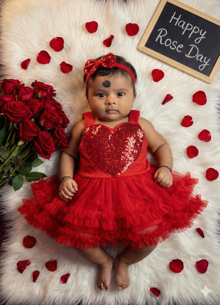 AI Prompt for Valentine's Day Baby Girl Portrait: Ultra-Realistic Sequined Heart Bodice and Red Roses
