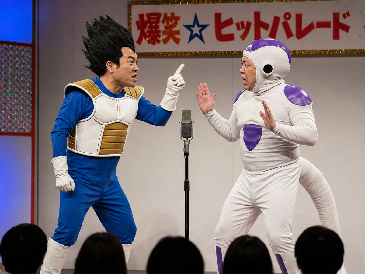 AI Prompt for Vegeta Frieza Cosplay Photography in Comedic Scene