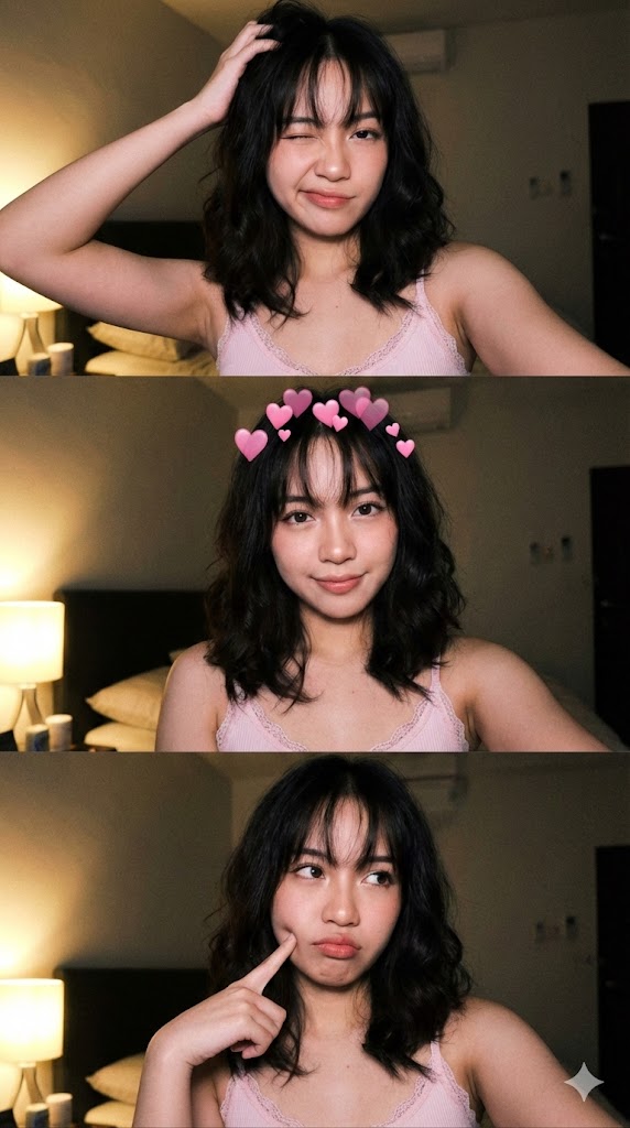 AI Prompt for Vertical Triptych Jenna Ortega Lookalike Selfie