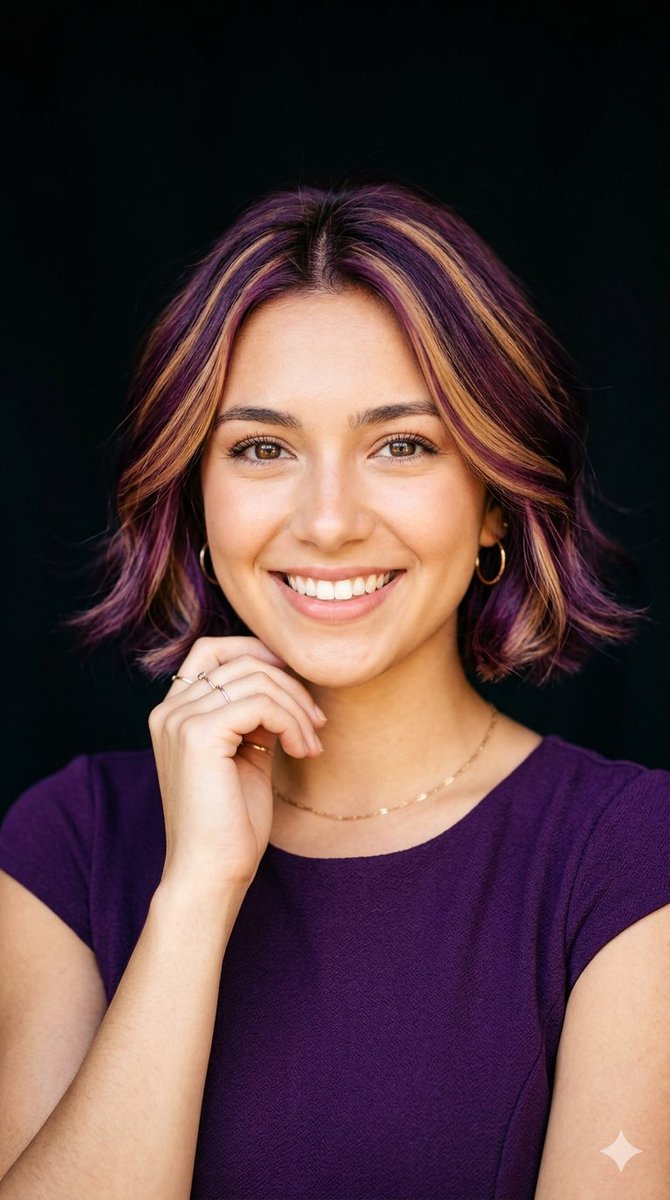 AI Prompt for Vibrant Purple Hair Portrait with Cinematic Lighting