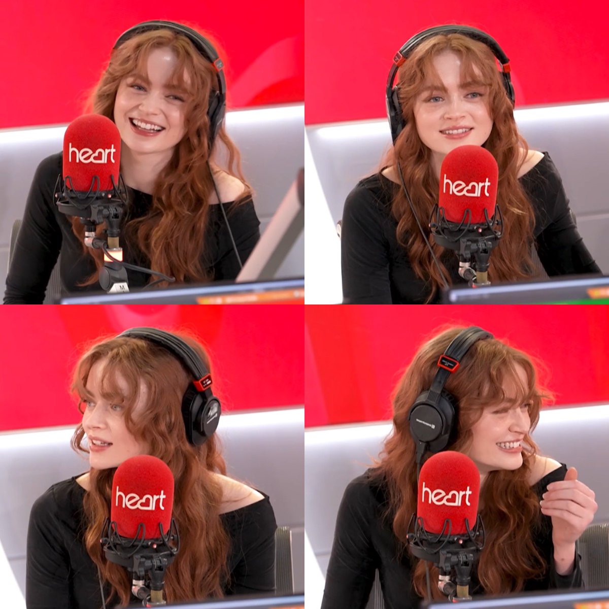 AI Prompt for Vibrant Red Studio Glow Portrait of Sadie Sink as a Radio Presenter