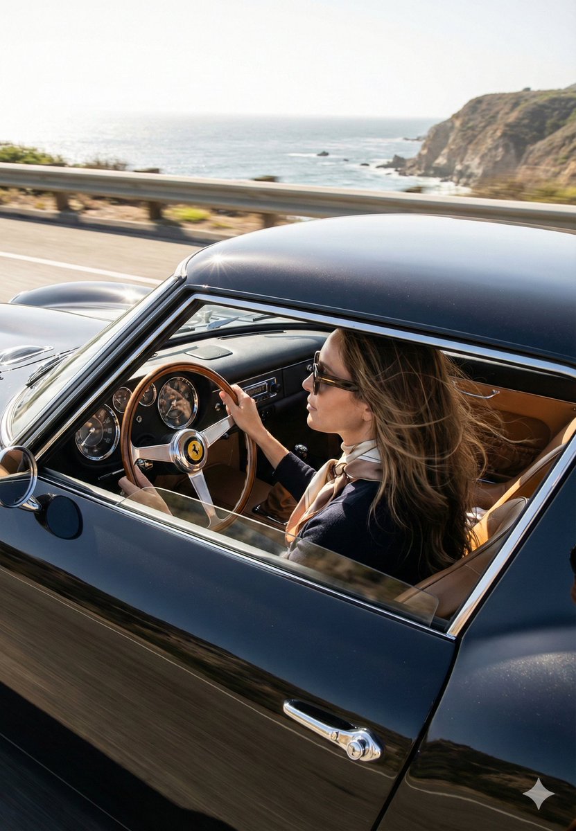 AI Prompt for Vintage Car Coastal Portrait Photography