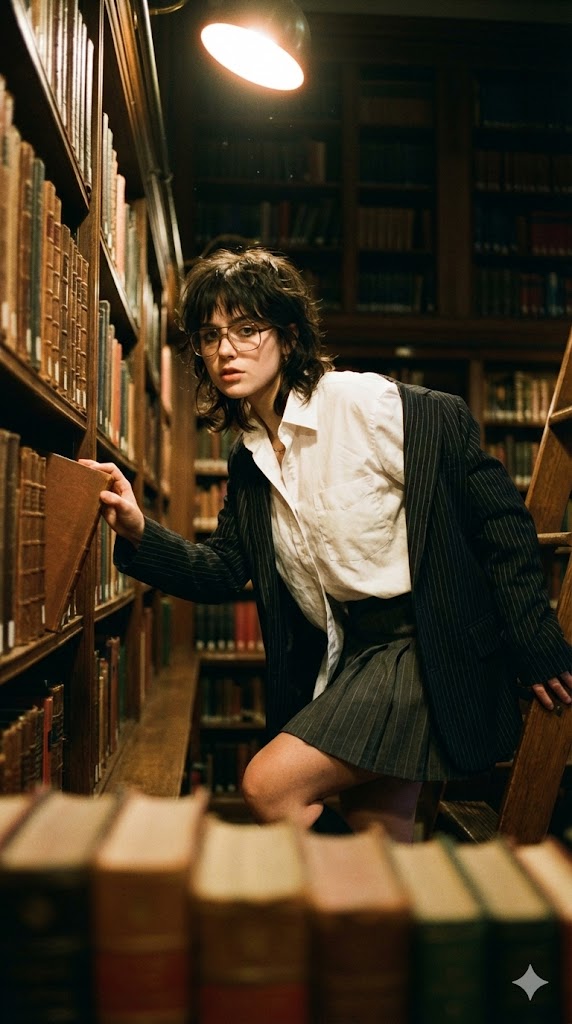 AI Prompt for Vintage Dark Academia Portrait with 35mm Filmmaking Aesthetic