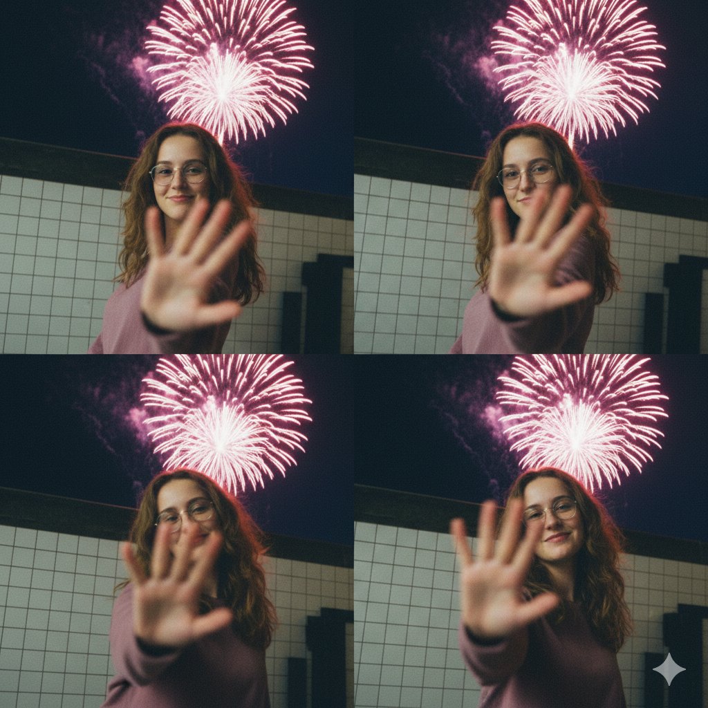 AI Prompt for Vintage Digicam Quad-Split Collage with Motion Blur
