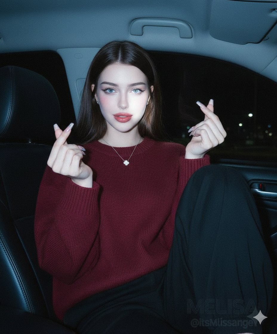 AI Prompt for Vintage Digital Camera Selfie of a Woman in a Car