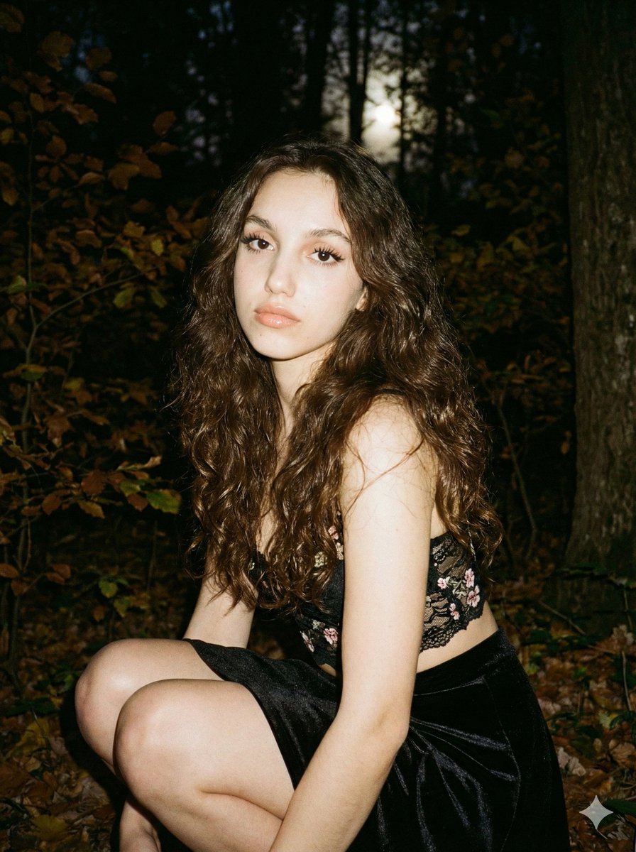 AI Prompt for Vintage Film Aesthetic Portrait in a Forest Setting with Female Model