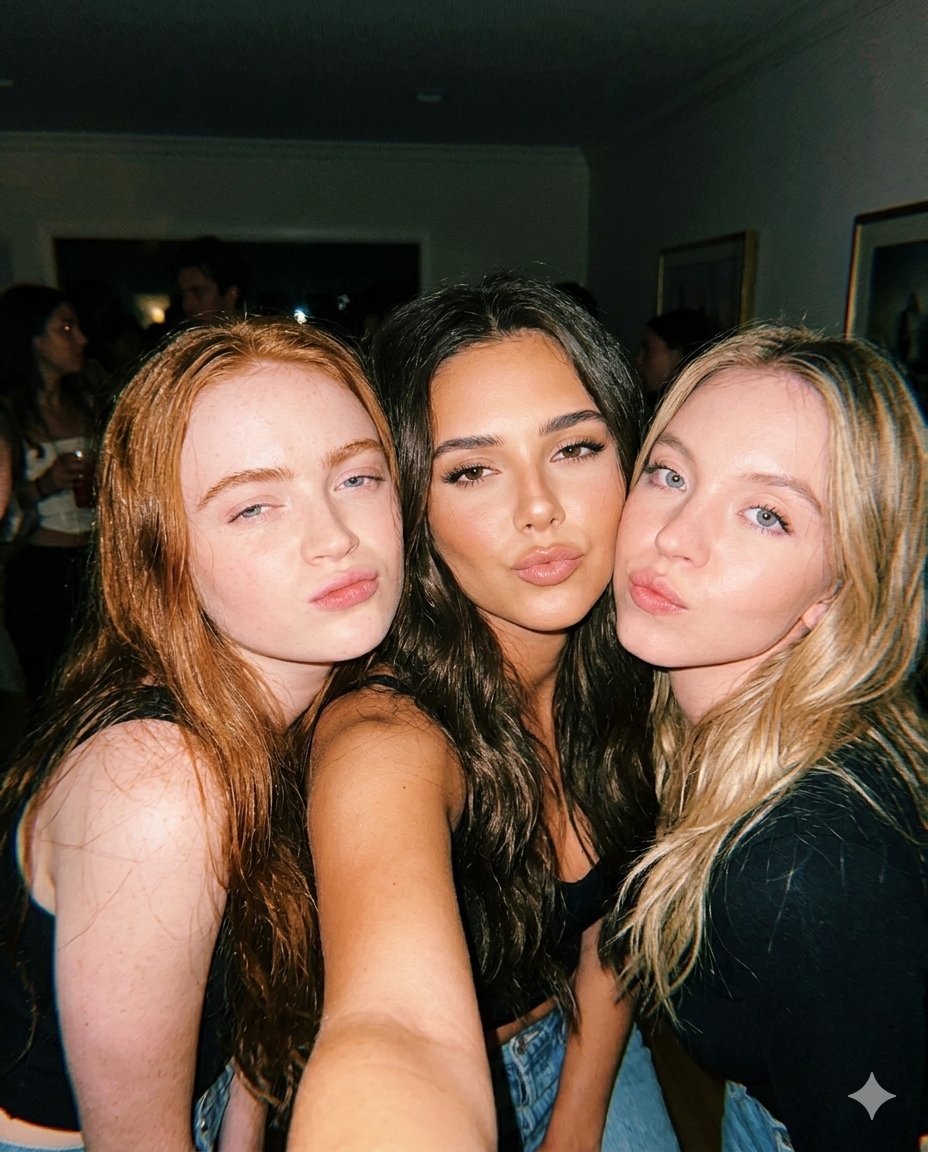AI Prompt for Vintage Group Selfie with Retro Flash Effect