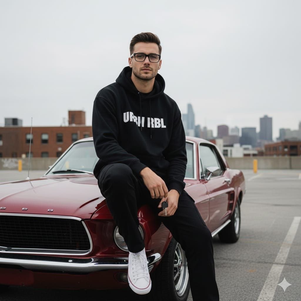 AI Prompt for Vintage Muscle Car Portrait with Urban Lifestyle