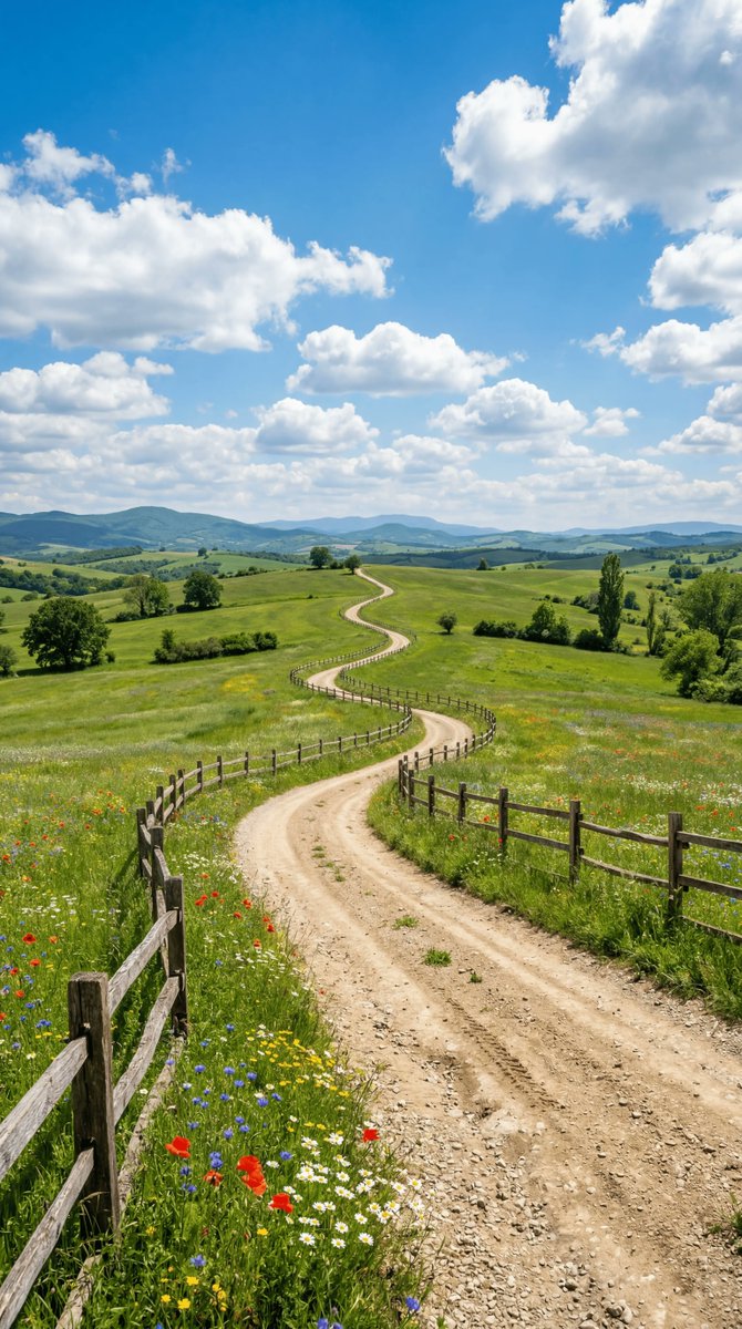 AI Prompt for Wide-Angle Landscape Photography of Dirt Road with Sun-baked Terrain