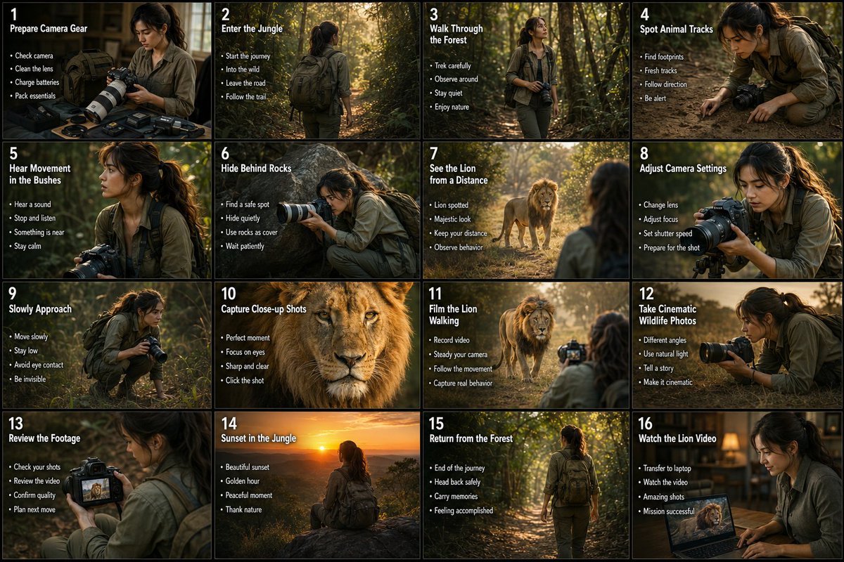 AI Prompt for Wildlife Photographer Storyboard Infographic