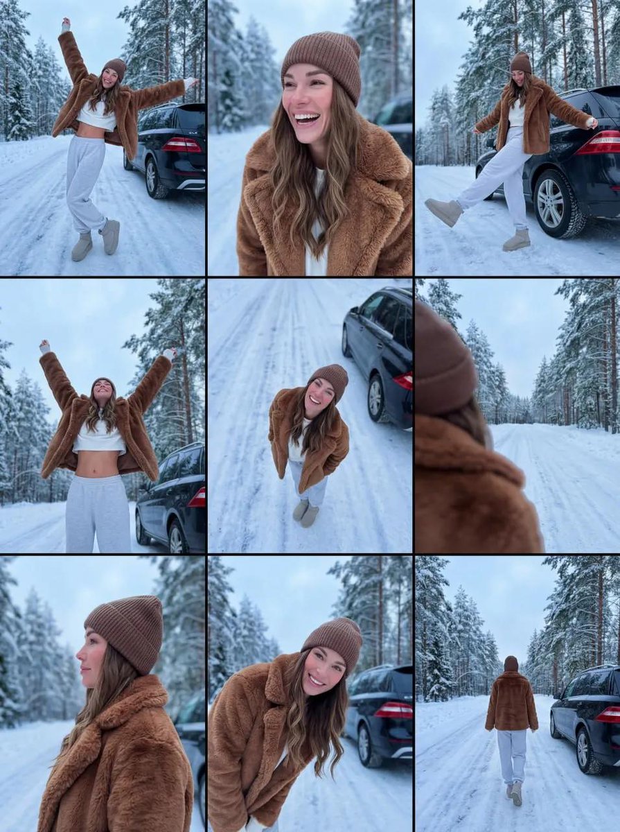 AI Prompt for Winter Forest Collage with Female Model