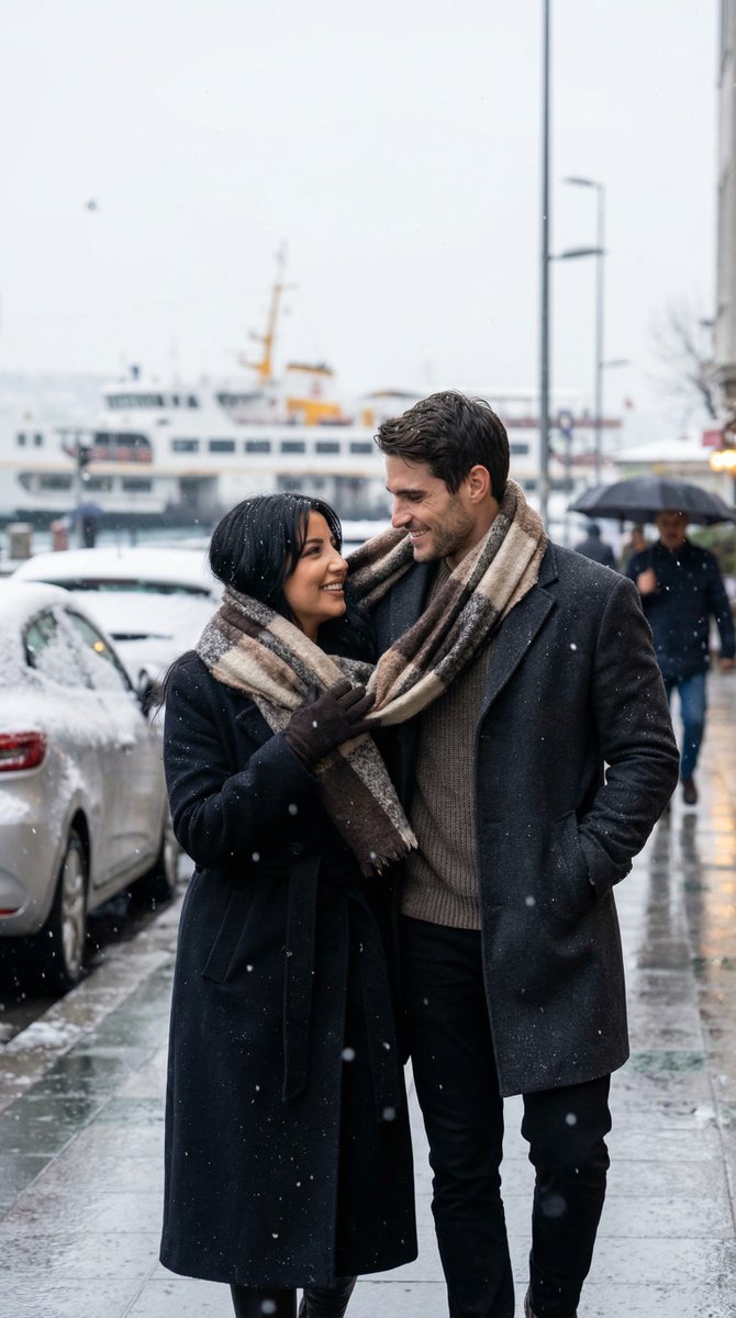 AI Prompt for Winter Street Couple Photography in a Cinematic Style