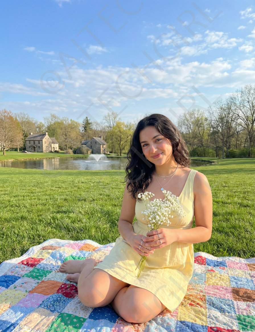 AI Prompt for Young Woman Outdoor Portrait with Floral Elements