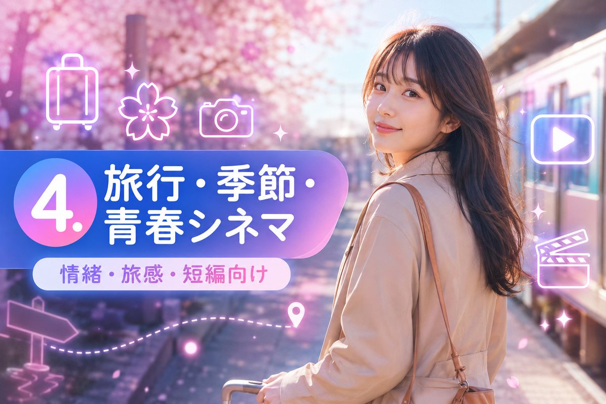 AI Prompt for YouTube Thumbnail: Japanese Spring Landscape with Sakura and Neon Icons