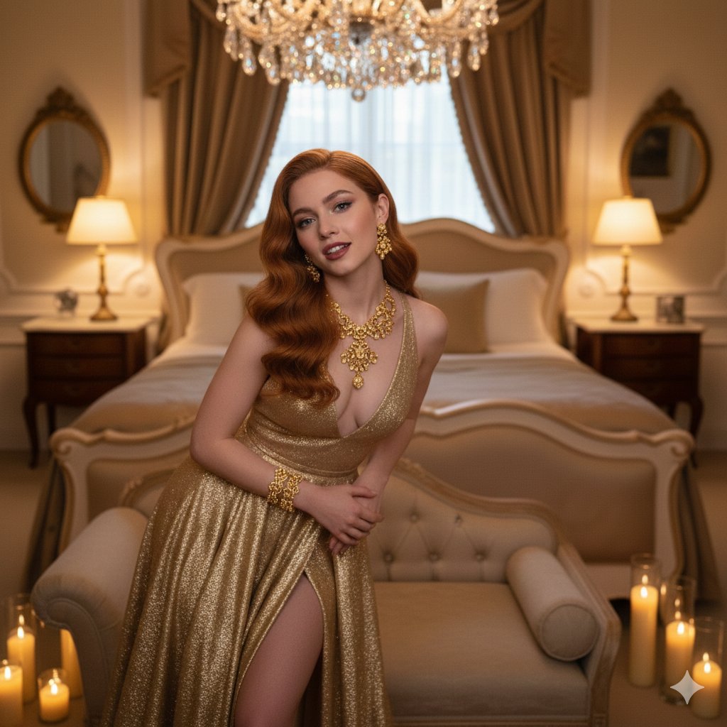AI Prompt: Generate An Elegant Luxury Bedroom Mirror Selfie for Social Media