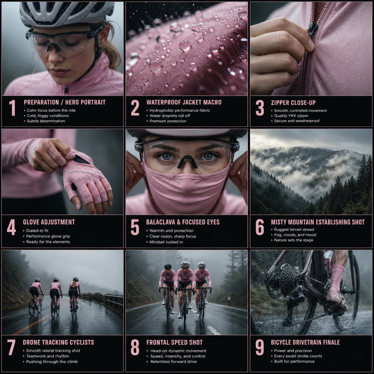 AI Prompt: Generate Cinematic Storyboard for Rainy Mountain Biking Adventure