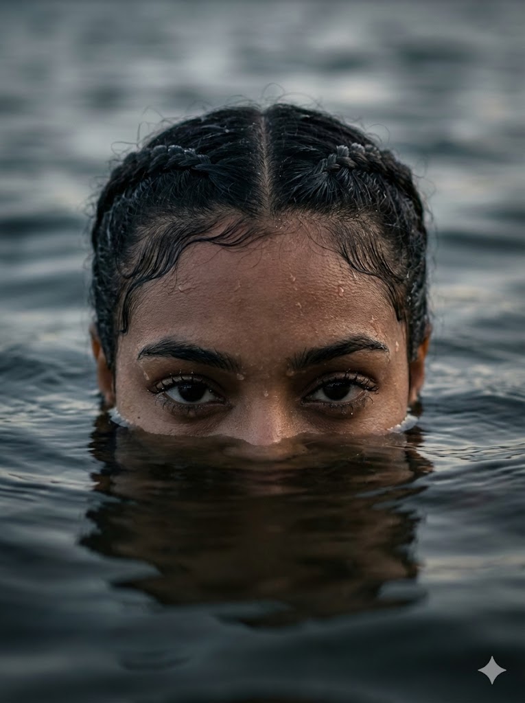 AI Prompt: Generate Hyperrealistic Portrait of Woman Emerging from Water for Cinematic Visuals